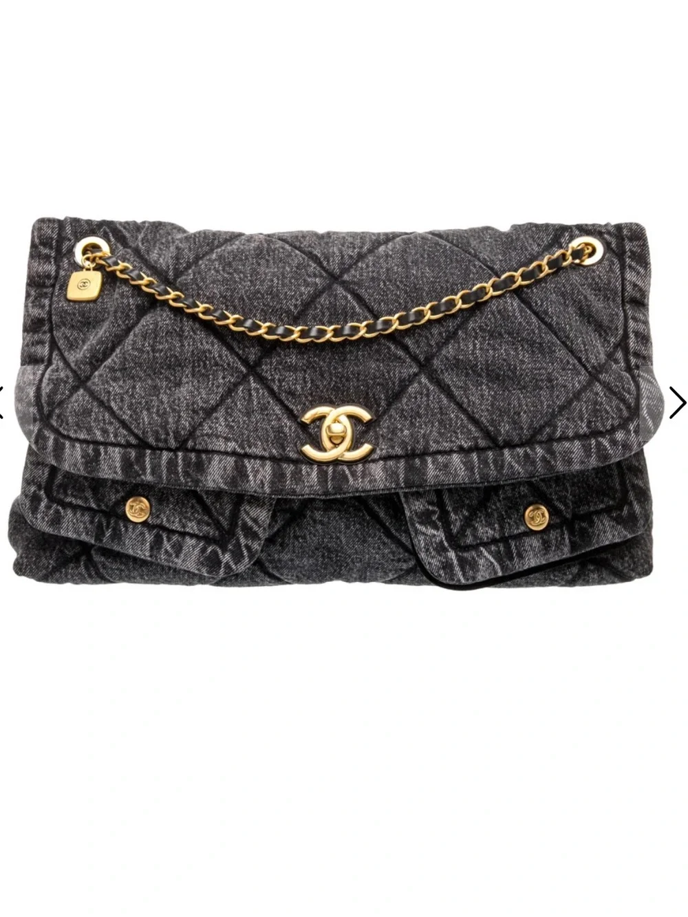 CHANEL Maxi flap Quilted Shoulder Bag in black denim‼️Read Description ‼️
